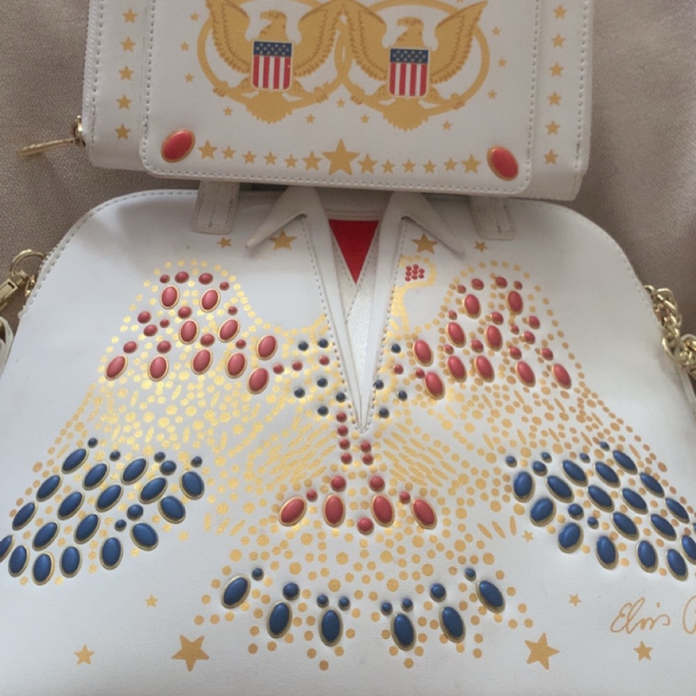 Loungefly White Crossbody Bag with Red, Blue & Gold Accents